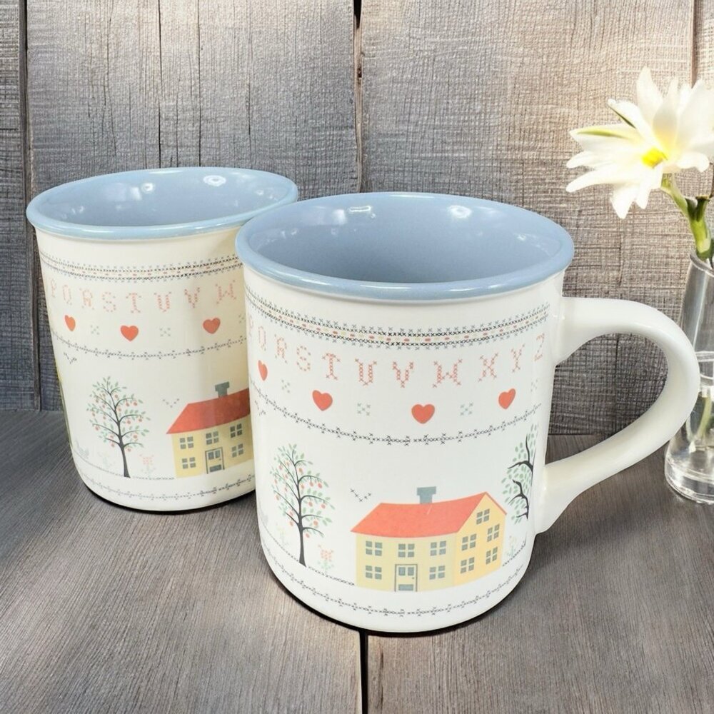 Country Decor Home Coffee Mug Cup Set 2 Mugs Cups Korea Country Setting Graphics